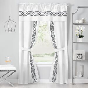 Paige Two-Tone Embroidered Window Curtain Set, Blue, 55" x 84"